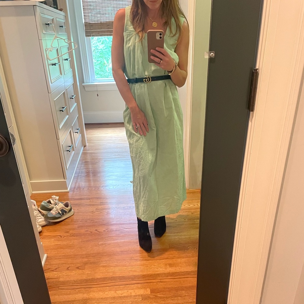 Green cotten linen maxi dress, multi season!